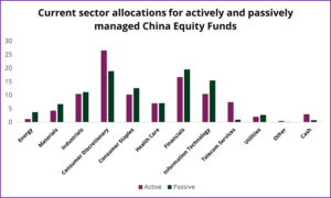Graph representing 'Current sectors allocations for actively and passively managed China Equity Funds'